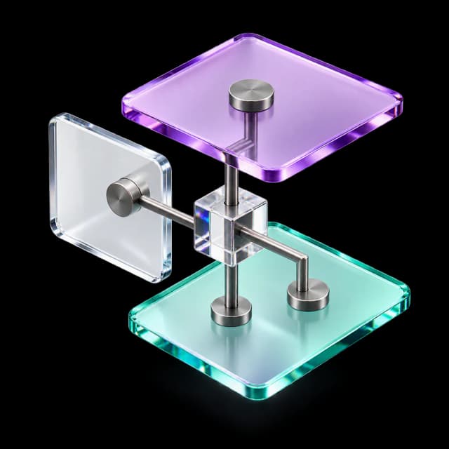 Offset glass layers reveal an ordered pattern around a precise central prism.
